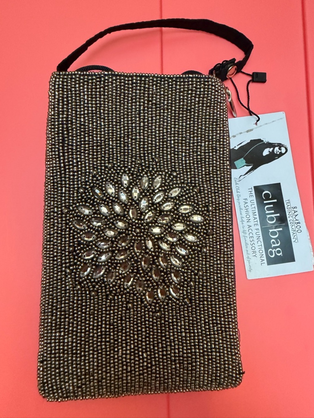 NWT Club Bag Beaded Metallic Bronze Evening Wristlet